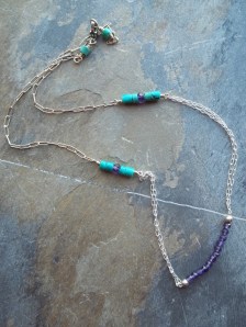 Amethyst & turquoise sterling silver necklace